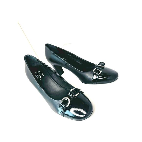 AGL Retro Irina Pump Black Leather Cap Toe Comfortable Dress Shoes Size 41 - Picture 8 of 9